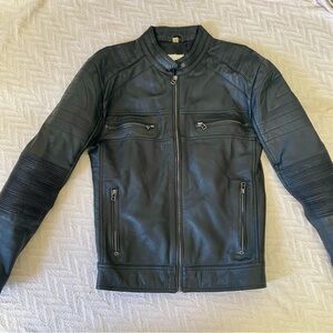 Decimal Black REAL Leather Men's Biker Jacket Size Small